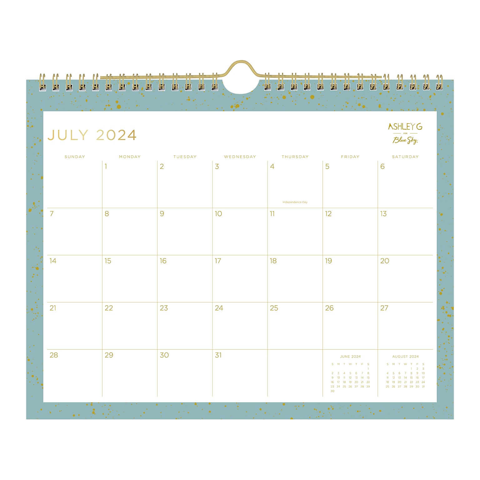 2024-2025 Blue Sky Ashley G Splatter Dot Jade G 11 x 8.75 Academic Monthly Wall Calendar, Mint/Gold (149045-A25)
