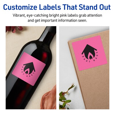 Avery Laser/Inkjet Square Multipurpose Labels, 2.75" x 2.75", Bright Pink, 480/Box (94109)