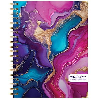 2026-2027 Excello Brands 8.5" x 11" Academic Weekly & Monthly Planner, Paperboard Cover, Pink Purple Marble (FSHN-AY26-8511-22)