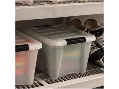 Iris Stack & Pull 19 Qt. Latch Lid Storage Bin, Translucent White/Black, 5/Pack (580027)