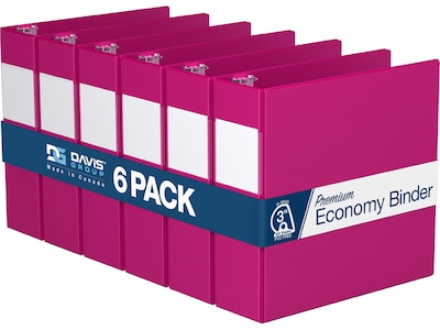 Davis Group Premium Economy 3 3-Ring Non-View Binders, D-Ring, Pink, 6/Pack (2305-43-06)