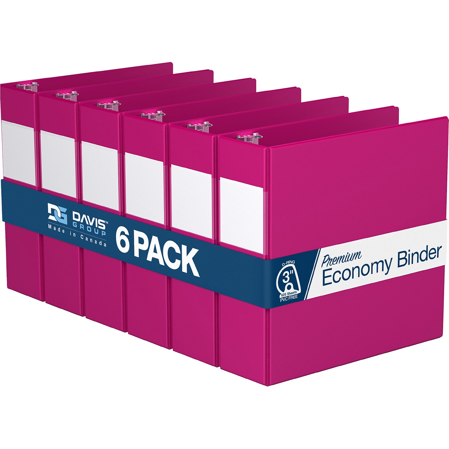 Davis Group Premium Economy 3 3-Ring Non-View Binders, D-Ring, Pink, 6/Pack (2305-43-06)