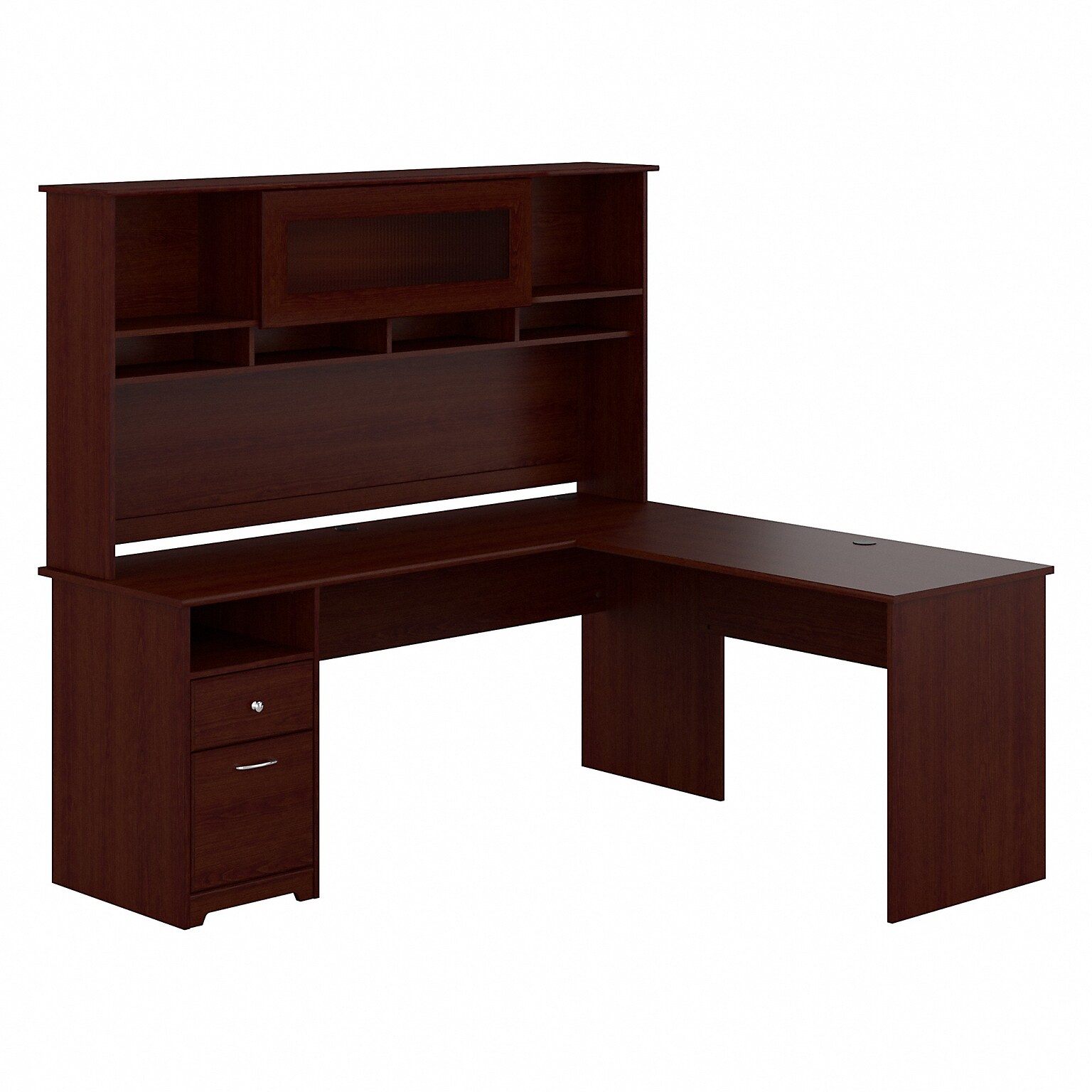 Bush Furniture Cabot 72W L Shaped Computer Desk with Hutch and Drawers, Harvest Cherry (CAB053HVC)