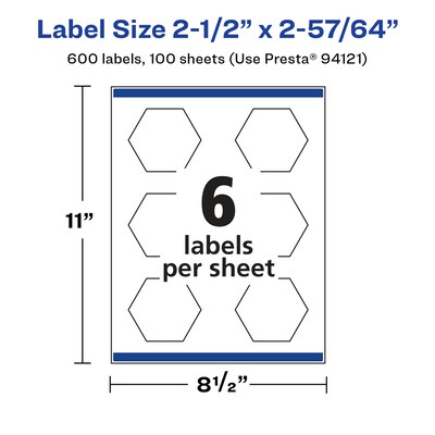 Avery Laser/Inkjet Multipurpose Labels, 2.9" x ", Glossy White, 600/Box (94121)