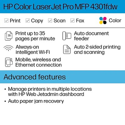 HP LaserJet Pro 4301fdw Printer, 3-Year Warranty with Next Day Replacement & Toner Discounts Smart Bundle