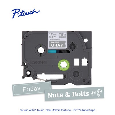 Brother P-touch Premium Matte Laminated Label Tape, 1/2" x 26.2', White on Gray (TZeML35)