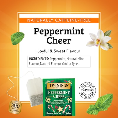Twinings Seasonal Caffeine Free Peppermint Cheer Herbal Tea Bags, 1.41 oz., 20/Box (F14721)