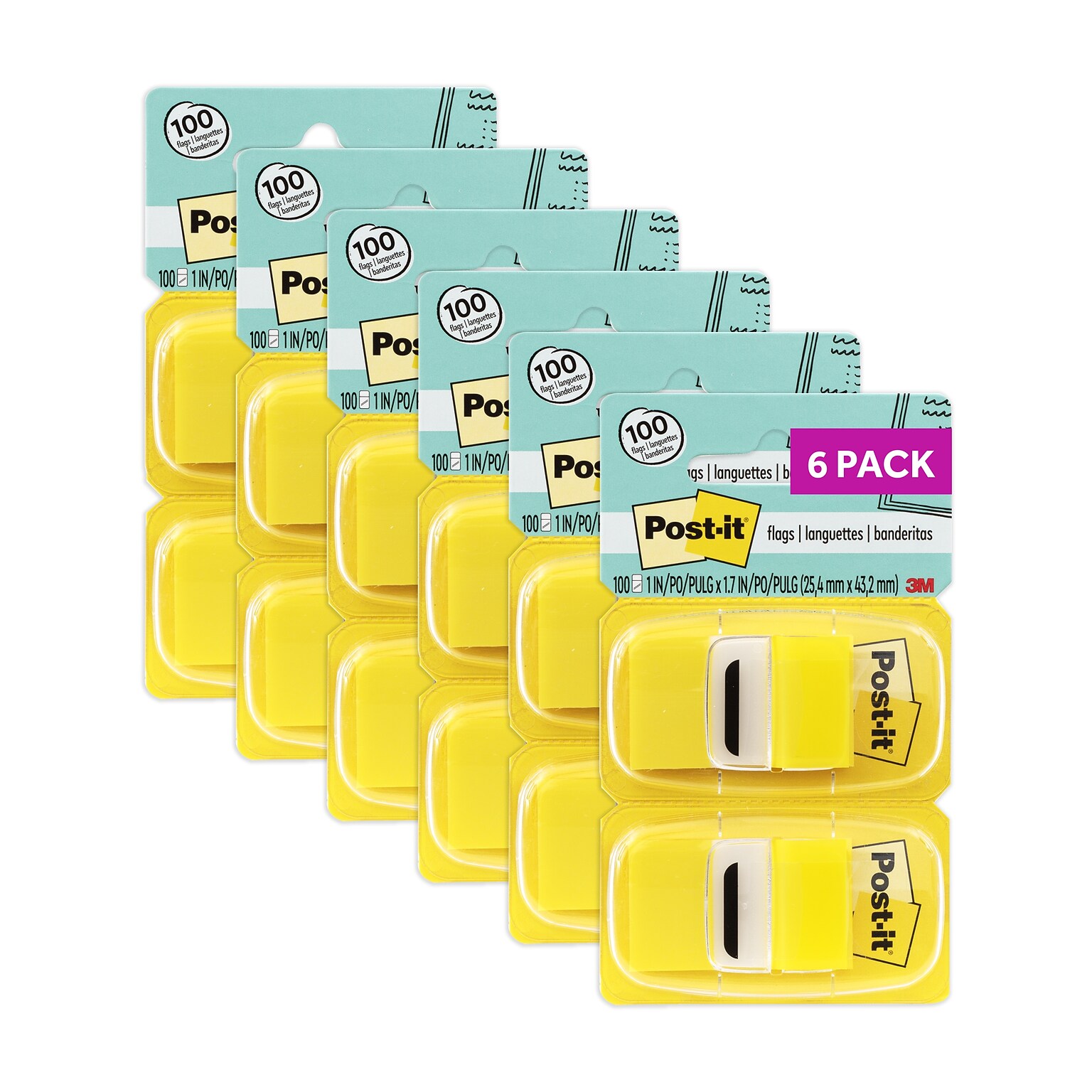 Post-it Flags Value Pack, 1, Yellow, 50 Flags/Dispenser, 12 Pads/Pack (680-YW12)