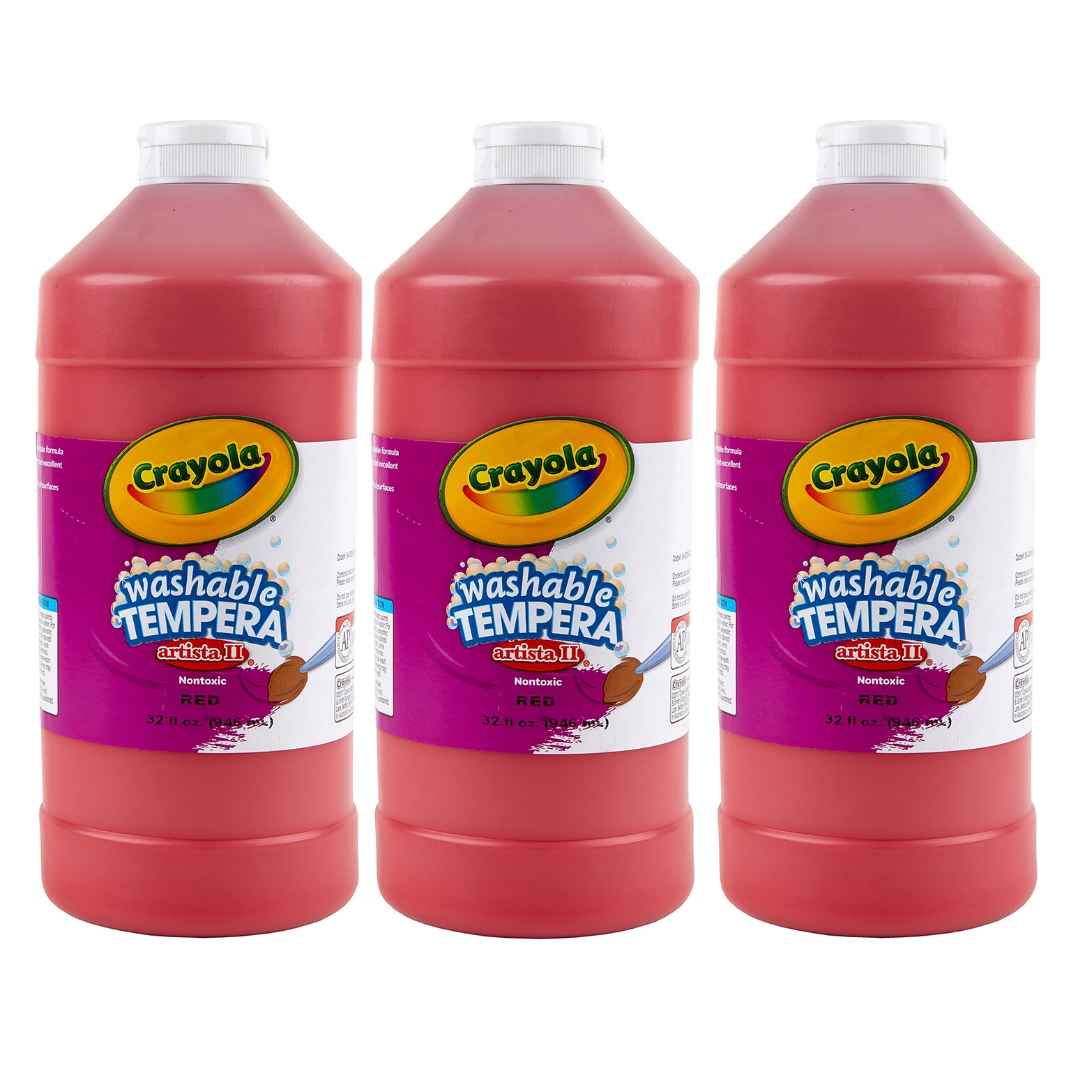 Crayola Artista II Washable Tempera Paint, Red, 32 oz., 3/Pack (BIN543132038-3)