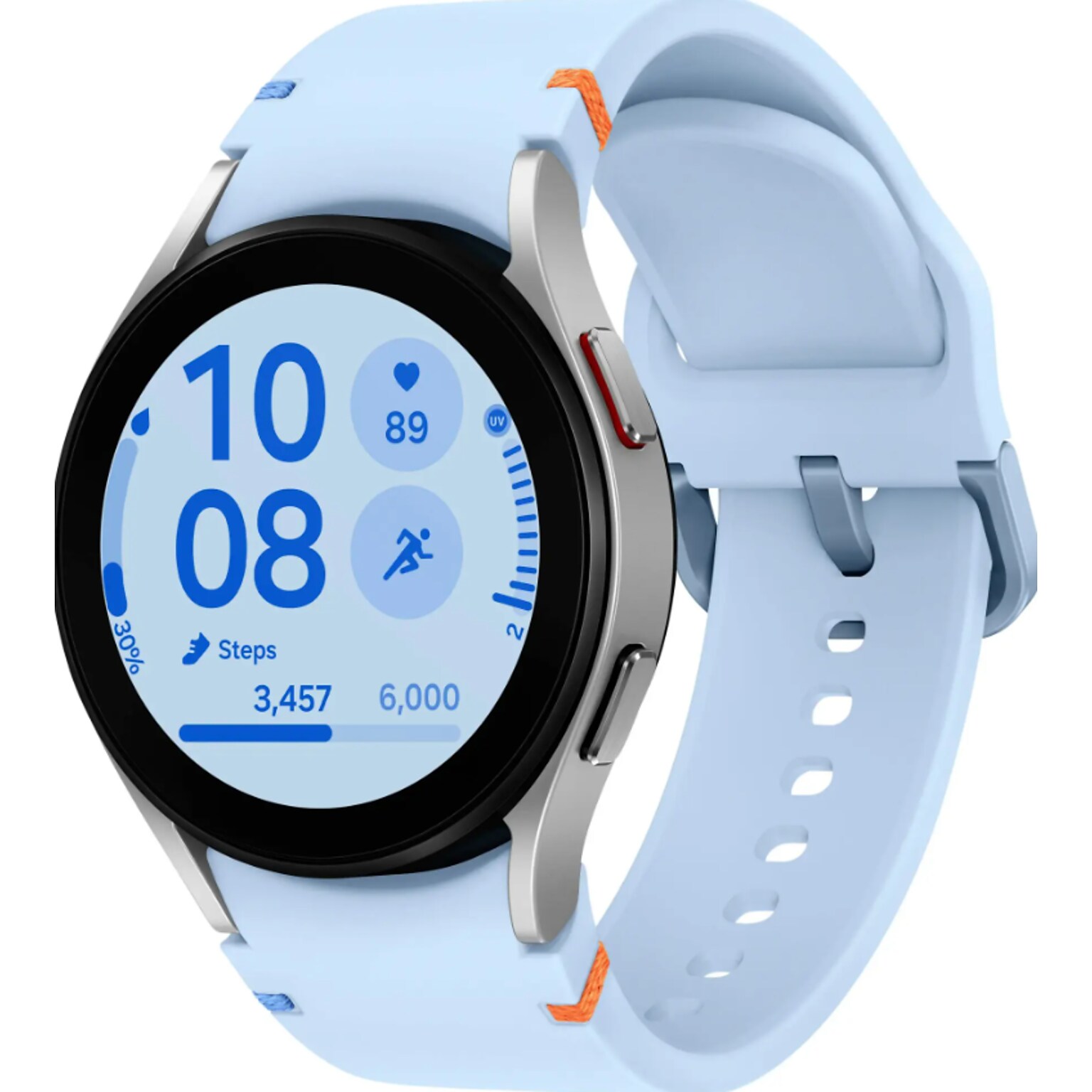 Samsung Galaxy FE Smart Watch, GPS, 40mm, Stainless Steel Case, Blue Silicone Band (SM-R861NZSAXAA)