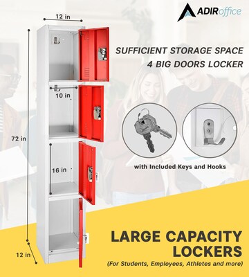 AdirOffice 72" 4-Tier Key Lock Red Steel Storage Locker, 4/Pack (629-204-RED-4PK)