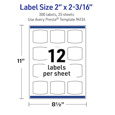 Avery Waterproof Arched Square Laser Multipurpose Labels, 2" x 2-3/16", White, 300/Pack (19479399153)