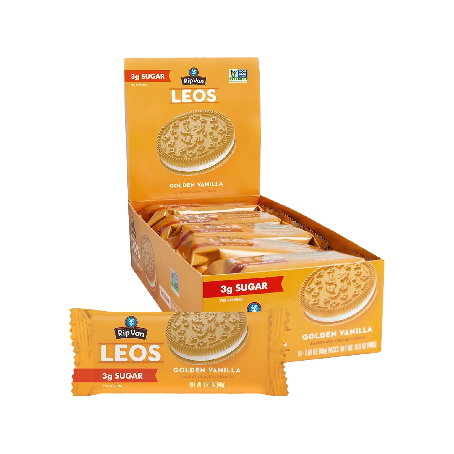 Rip Van Leos Golden Vanilla Sandwich Cookies, 1.69 oz., 10 Packs/Box (0016)