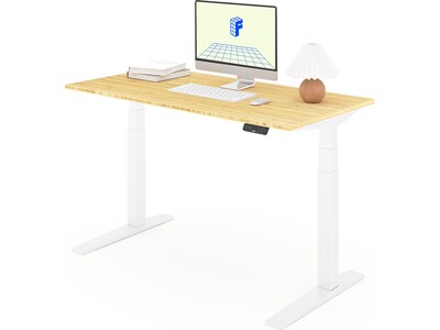FlexiSpot E7 Pro 55"W Electric Adjustable Standing Desk, Bamboo/White (E7WPRO5528-LBZB)