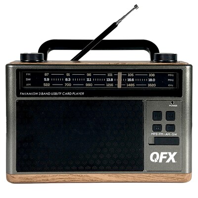 QFX Wireless Retro-Style Portable Bluetooth AM/FM/Shortwave Radio with Flashlight & Party Light, Brown (RETRO-1937)