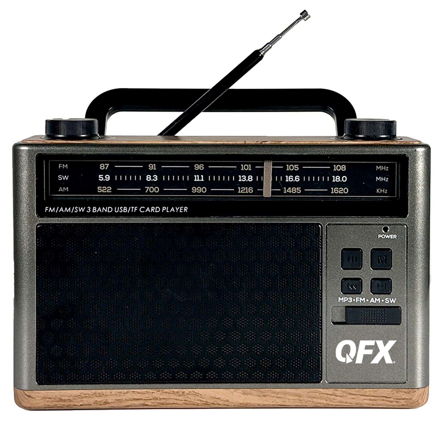 QFX Wireless Retro-Style Portable Bluetooth AM/FM/Shortwave Radio with Flashlight & Party Light, Brown (RETRO-1937)