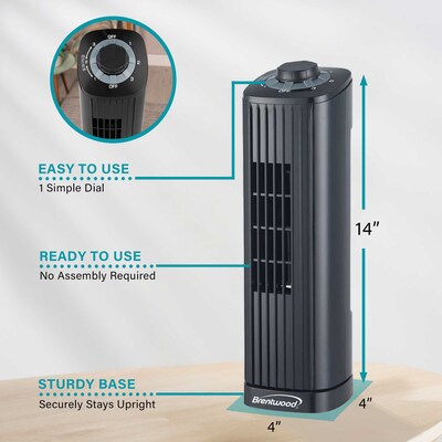Brentwood 14-inch 3-Speed Oscillating Tower Fan, Black (BTWF14TBK)