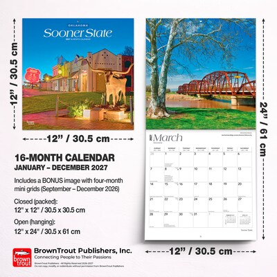 2027 BrownTrout Oklahoma Places 12" x 12" Monthly Wall Calendar (9798330714513)
