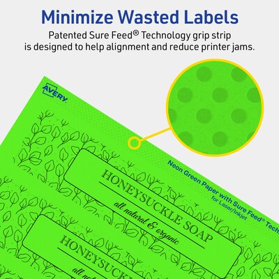 Avery Laser/Inkjet Multipurpose Rectangle Labels, 1.5" x 7.5", Neon Green, 50/Pack (94231)