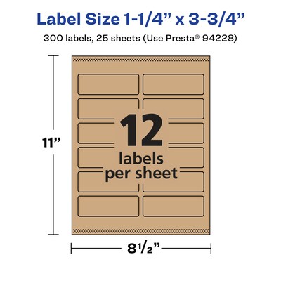 Avery Laser/Inkjet Rectangle Multipurpose Labels, 1.25" x 3.75", Kraft Brown, 300 Labels/Pack ( 94228)