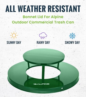 Alpine Industries Metal Outdoor Rain Bonnet Lid for 38-Gallon Waste Receptacle, Green (479-38-A-GRN)