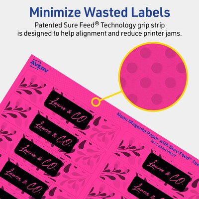 Avery Rectangle Laser/Inkjet Multipurpose Labels, 1" x 4", Neon Magenta (400/Pack)