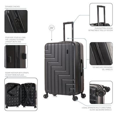 DUKAP Zahav 29.52" Hardside Suitcase, 4-Wheeled Spinner, TSA Checkpoint Friendly, Black (DKZAH00L-BLK)