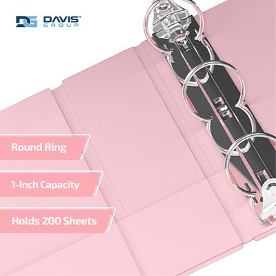 Davis Group, 1", 8.5" x 11", Round Ring View Binder, Pastel Color, Blush, 6/Pack (7411-11-06)