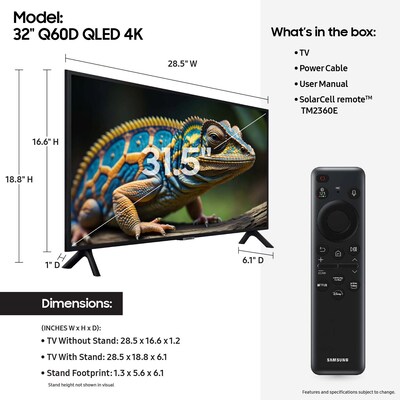 Samsung Q60D 32” Smart QLED 4K UHD TV (QN32Q60DAFXZA)