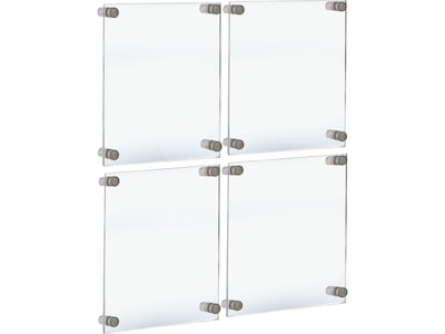 Azar Floating Frame with Standoff Caps, 8.5 x 11, Clear/Silver Acrylic, 4/Pack (105514-SLV-4PK)