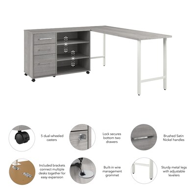 Bush Business Furniture Hustle 72"W Computer Desk and Storage Cabinet with Drawers and Shelves, Platinum Gray (HUS008PG)
