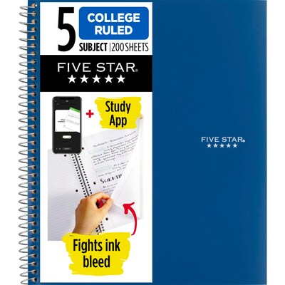 Five Star 5-Subject Subject Notebooks, 8.5 x 11, College Ruled, 200 Sheets (06112/06208)