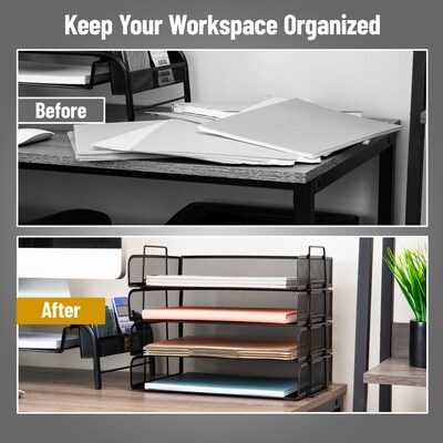 Mind Reader Metal Side Loading Stackable Letter Tray, Letter Size, Black (DSTACK4-BLK)
