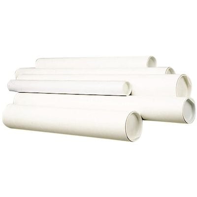 Round Mailing Tubes; White with Plastic End Caps; 34/Case, 2-1/2x12