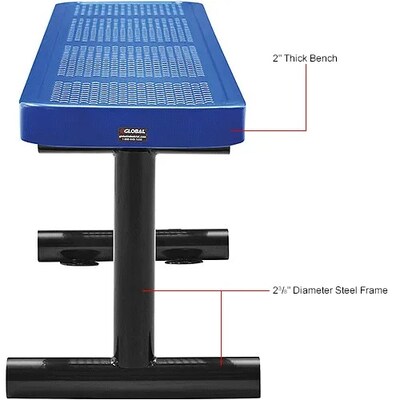 Global Industrial 6' Outdoor Steel Flat Bench, Perforated Metal, Blue (262075BL)