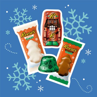 REESE'S Christmas Shapes Peanut Butter Chocolate Pieces, Assorted Flavors, 35 oz. (HEC95345)