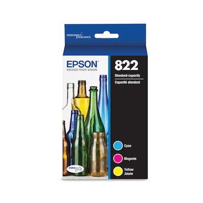Epson T822 Cyan/Magenta/Yellow Standard Yield Ink Cartridge, 3/Pack  (EPST822520S)