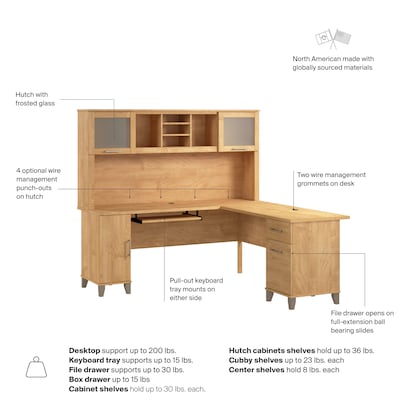 Bush Home Somerset 72" W L Shaped Computer Desk with Hutch, Maple Cross (SET001MC)