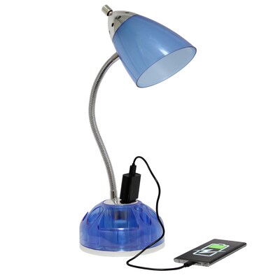 Creekwood Home Sleek Essentials 19.5" Basic Swivel Desk Lamp with Charging Outlet and Storage, Clear Blue (CWD-1003-CB)