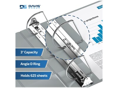 Davis Group Premium Economy 3" 3-Ring Non-View Binders, D-Ring, Gray, 6/Pack (2305-07-06)