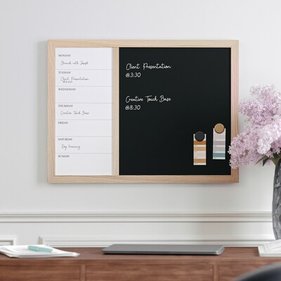 Martha Stewart Everette Magnetic Chalk-Dry Erase Weekly Calendar Combo Set, Engineered Wood Frame, 24"x18" (BRPMCO1M24561LN)