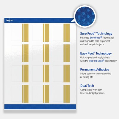 Avery Laser/Inkjet Square Multipurpose Labels, 2" x 2", White, 120/Pack (S00-DKC)