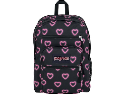 JanSport Big Student Happy Heart Laptop Backpack, Medium Size, Black/Pink (JS0A47JKGY6)