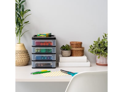 Iris Stackable 4-Drawer Storage, Plastic, Black/Translucent White, 2/Pack (586015)