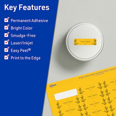 Avery Rectangle Laser/Inkjet Multipurpose Labels, 2/3 x 1-3/4, Bright Yellow (880/Pack)