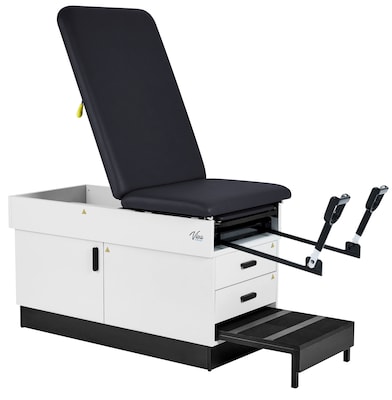 Viva Comfort Slimline Exam Table Base with Leg Rest, Step Stool, Drawers, Stirrups, 420 lb Capacity, Black (ADI996-FBSU-M2-BLK)