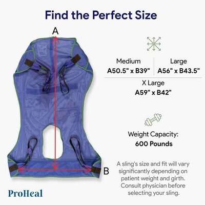 ProHeal Universal Full Body Mesh Lift Sling w/ Commode Opening, X-Large, 60" x 43", Polyester (ProHeal-30116)