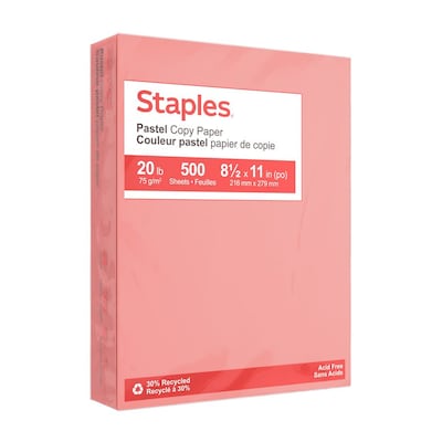 Staples Pastel 30% Recycled Color Copy Paper, 20 lbs., 8.5 x 11, Salmon, 500/Ream (14783)
