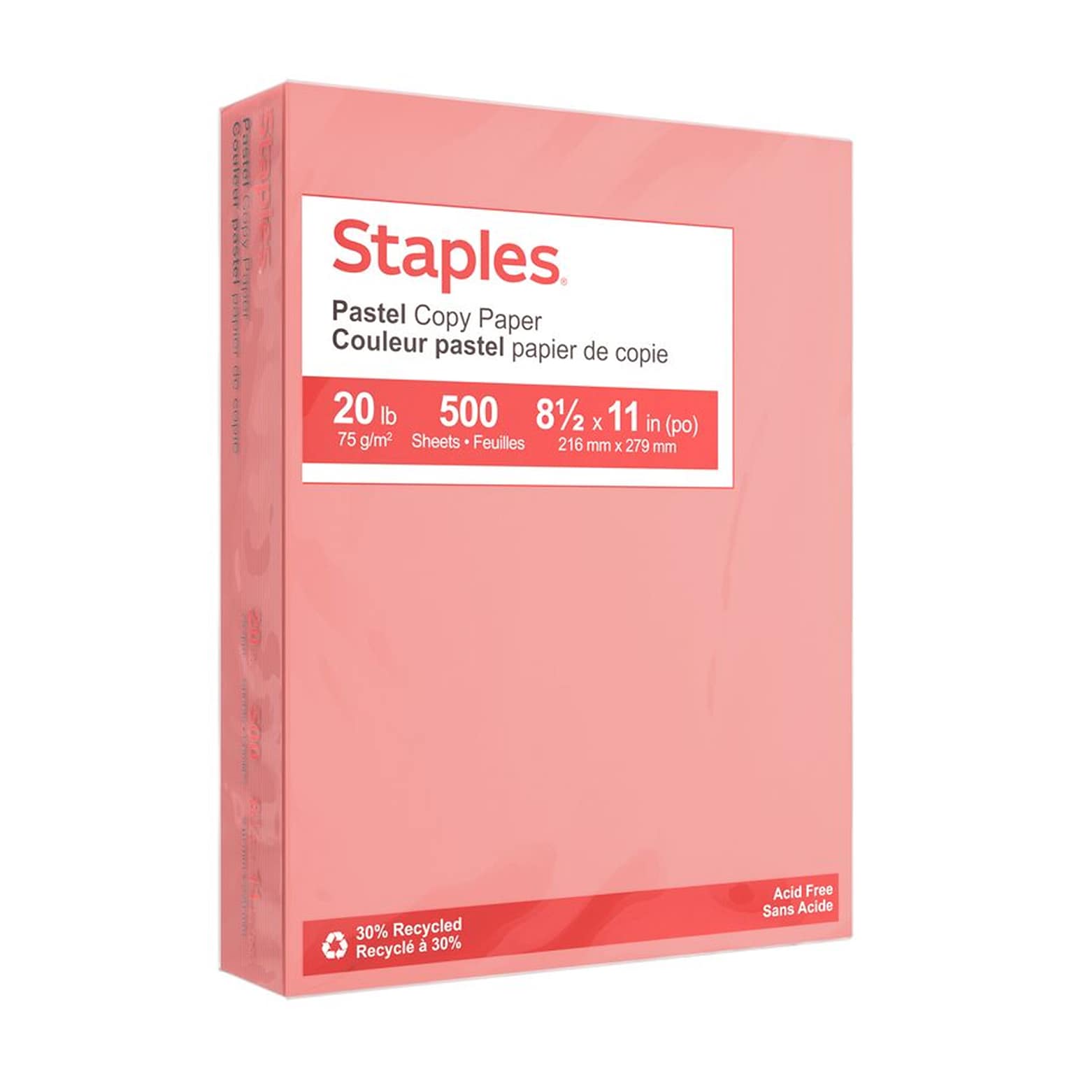 Staples Pastel 30% Recycled Color Copy Paper, 20 lbs., 8.5 x 11, Salmon, 500/Ream (14783)