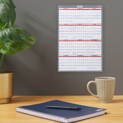 2026 Staples 36" x 24" Yearly Wall Calendar, White/Red/Gray (ST53903-26)